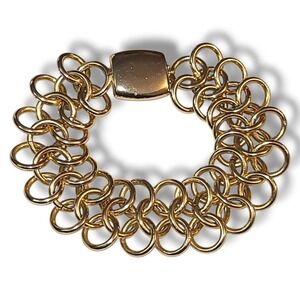 Vintage Gold Tone Chunky‎ Circle Link Cuff Chain Bracelet 7.5"